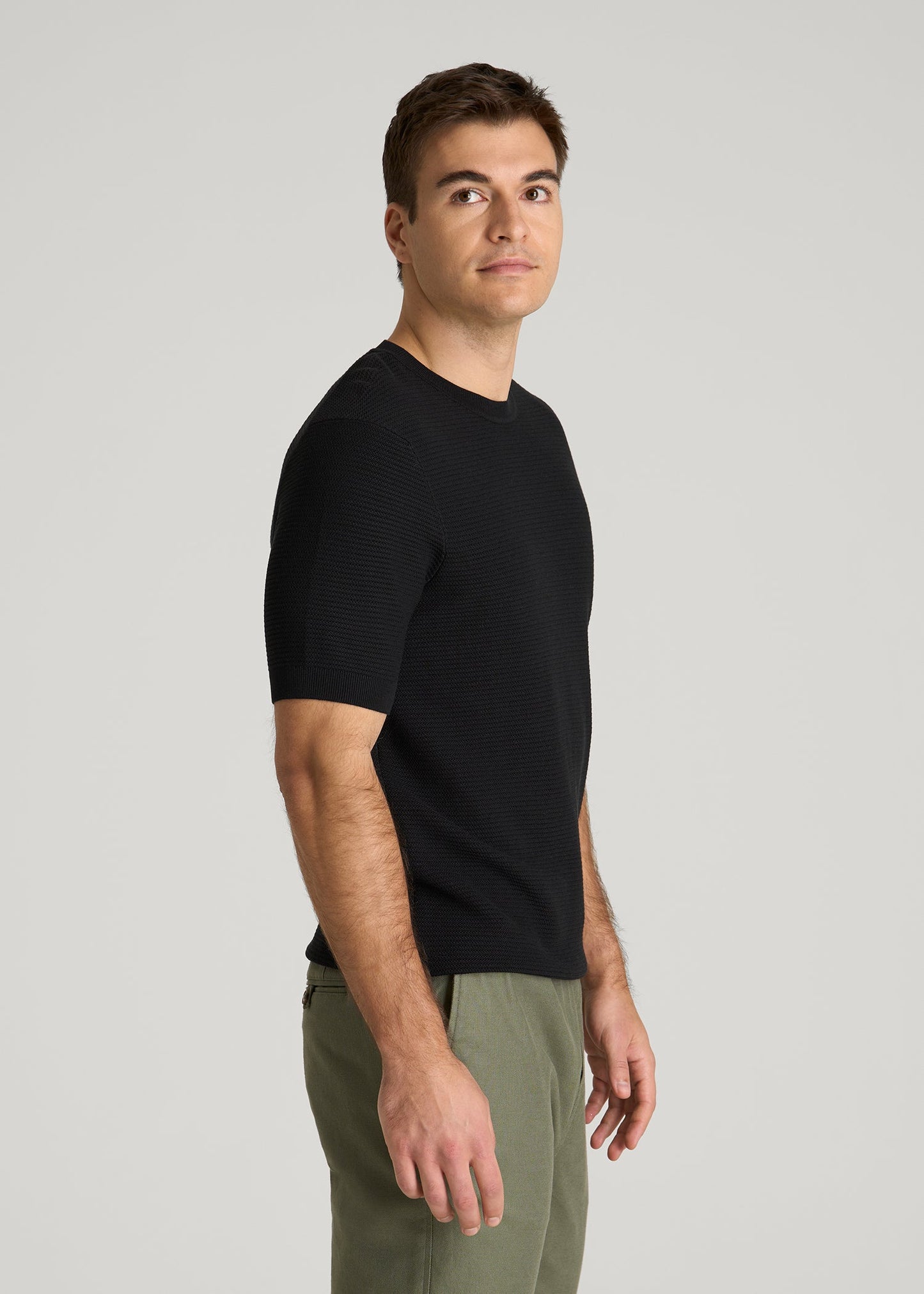 Braided Knit T-Shirt for Tall Men in Black