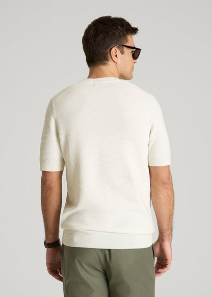 Braided Knit T-Shirt for Tall Men in Ecru