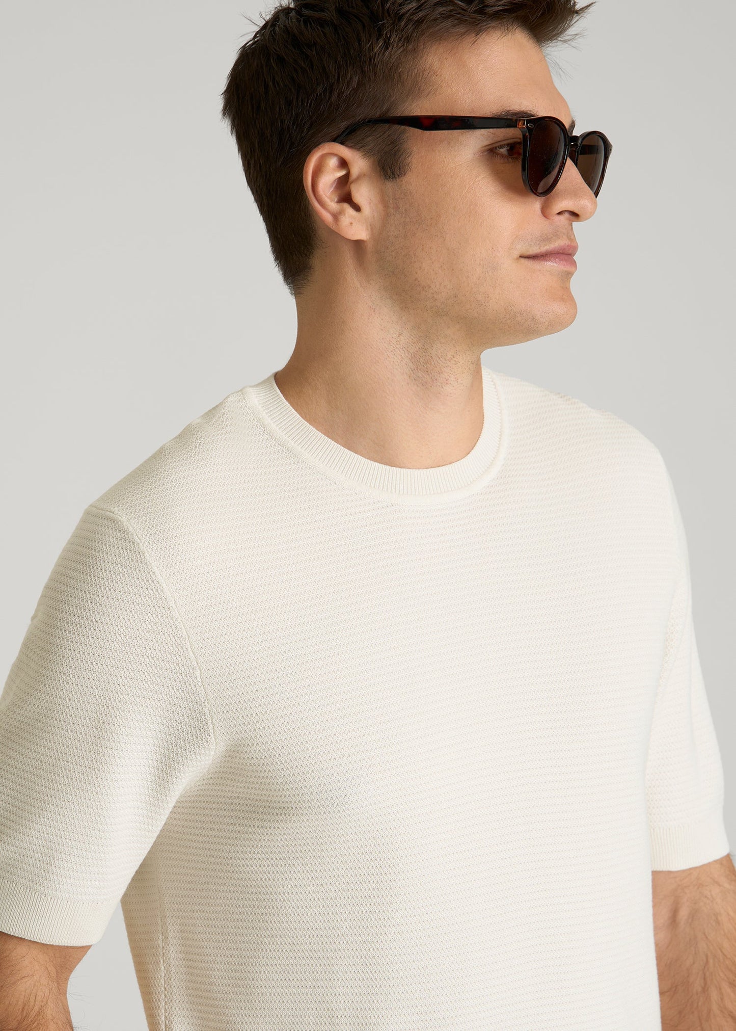 Braided Knit T-Shirt for Tall Men in Ecru