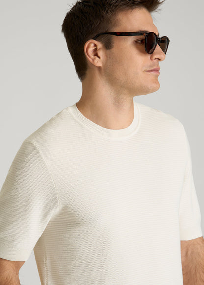 Braided Knit T-Shirt for Tall Men in Ecru