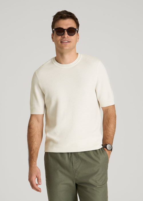 Braided Knit T-Shirt for Tall Men in Ecru