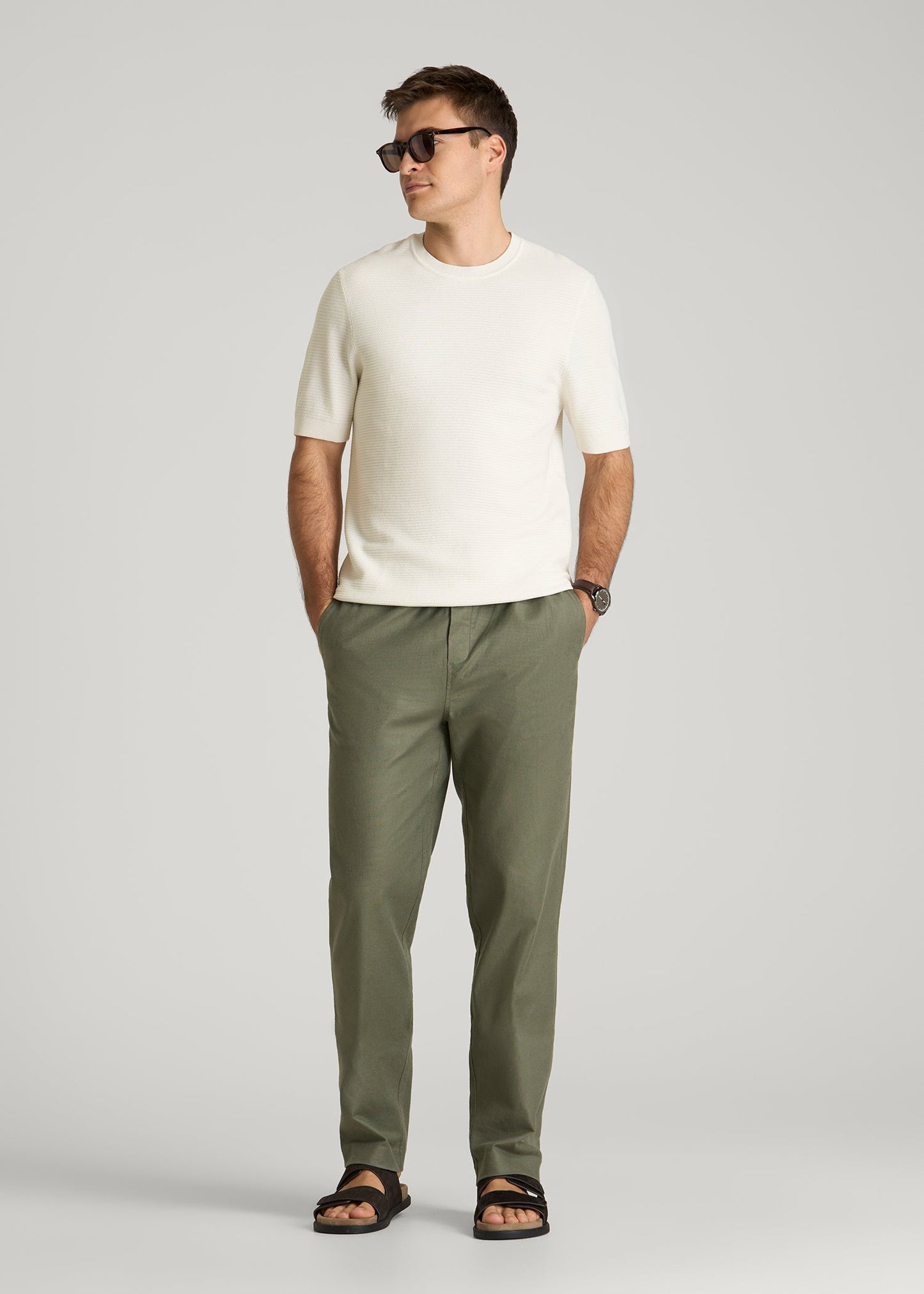 Braided Knit T-Shirt for Tall Men in Ecru