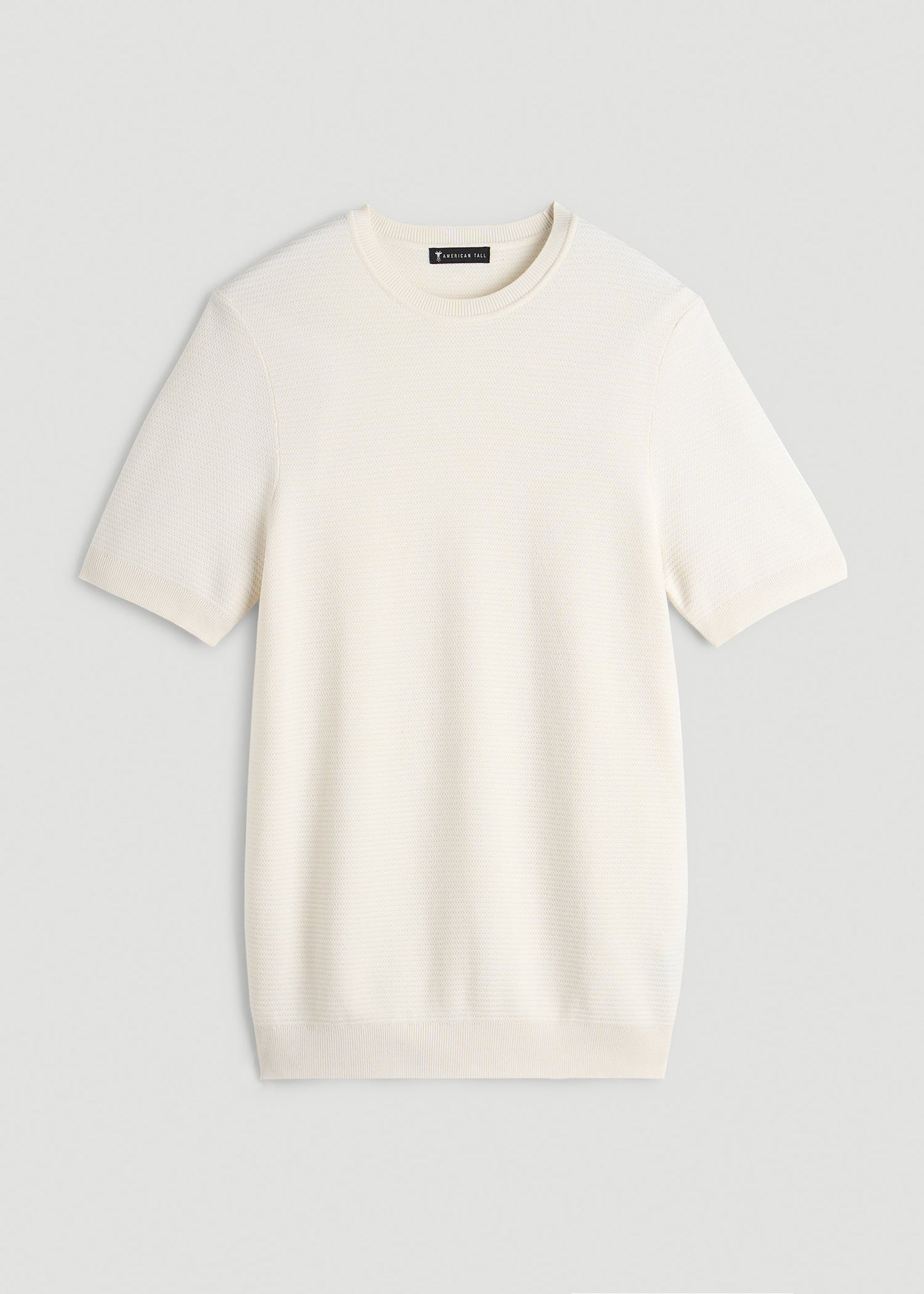 Braided Knit T-Shirt for Tall Men in Ecru