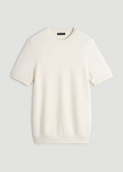 Braided Knit T-Shirt for Tall Men in Ecru