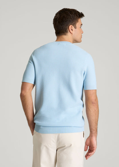Braided Knit T-Shirt for Tall Men in Ice Blue