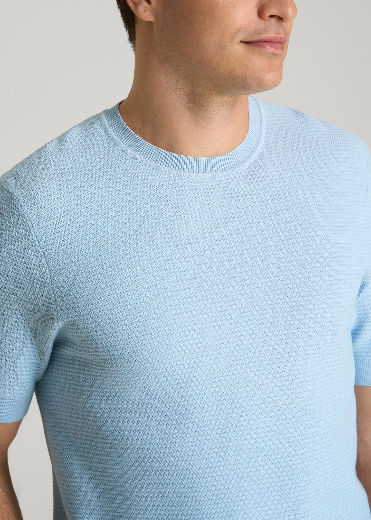 Braided Knit T-Shirt for Tall Men in Ice Blue