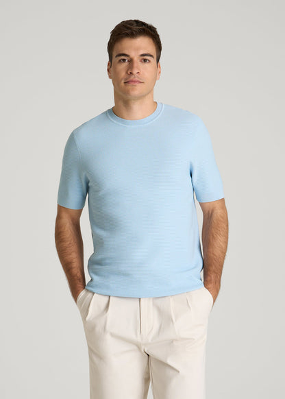 Braided Knit T-Shirt for Tall Men in Ice Blue