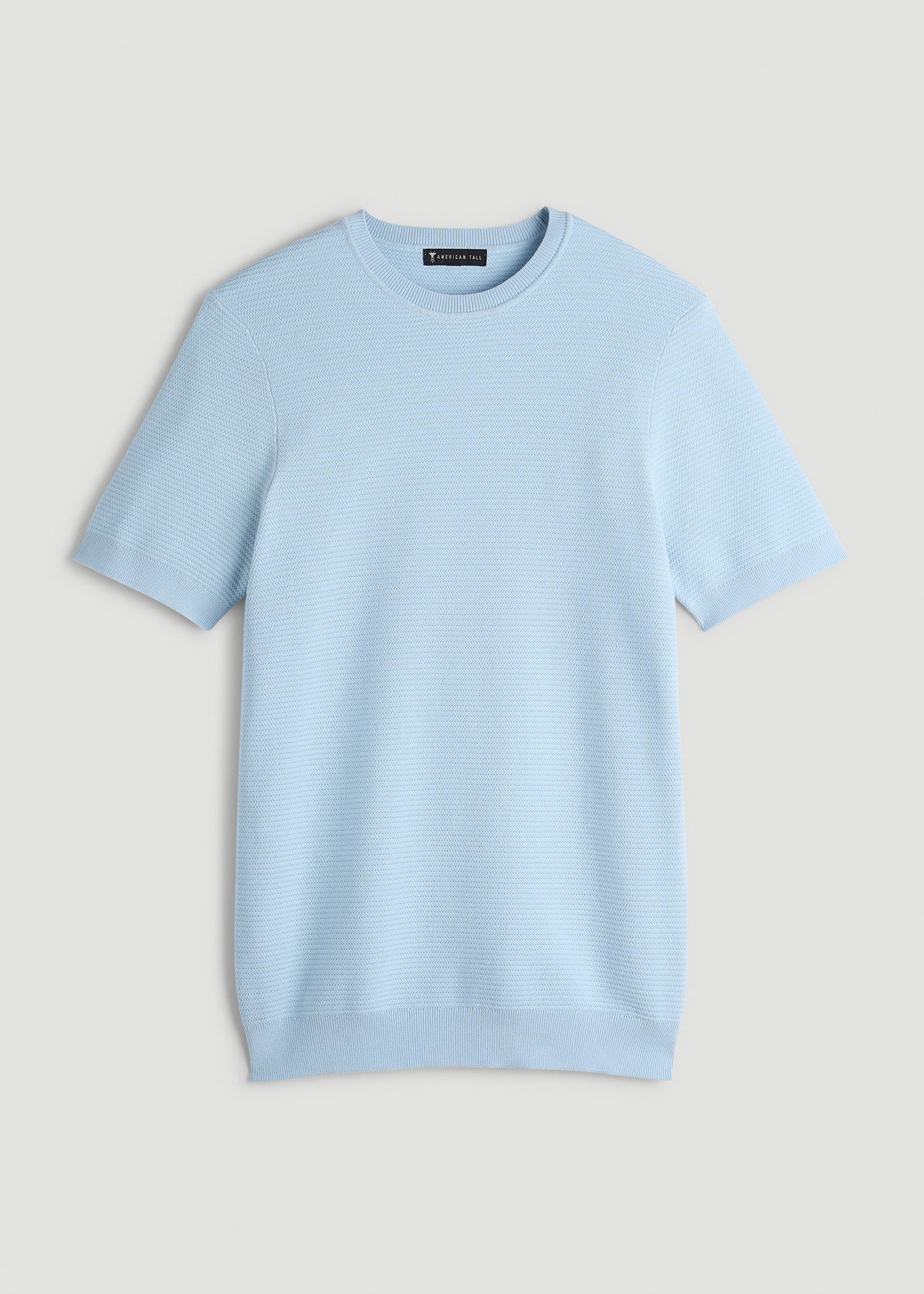 Braided Knit T-Shirt for Tall Men in Ice Blue
