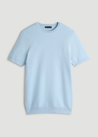 Braided Knit T-Shirt for Tall Men in Ice Blue