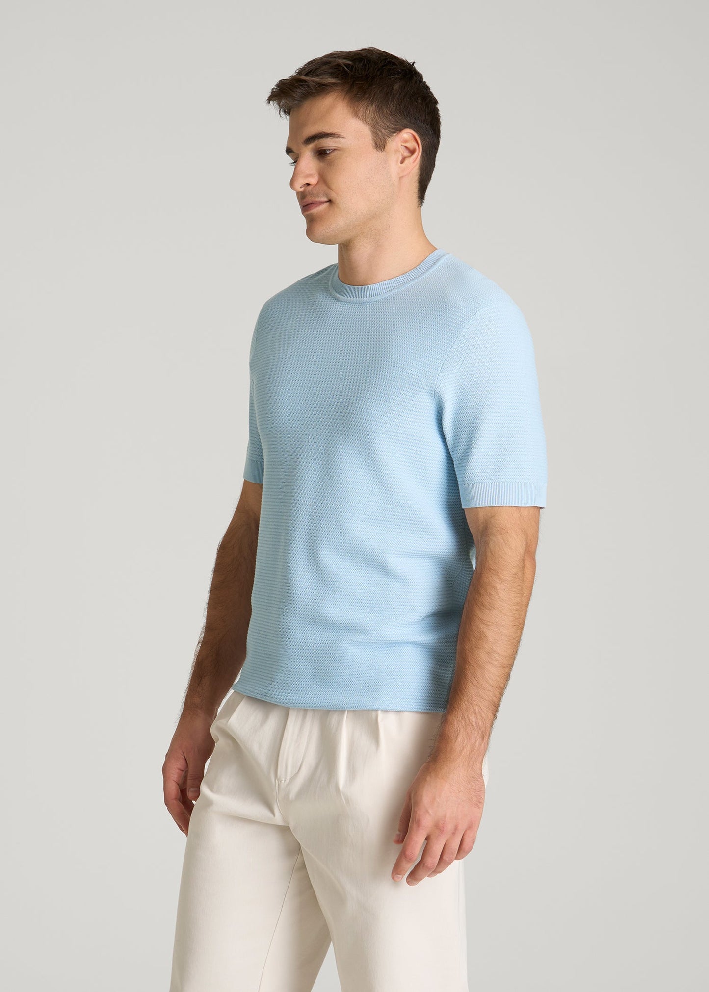 Braided Knit T-Shirt for Tall Men in Ice Blue
