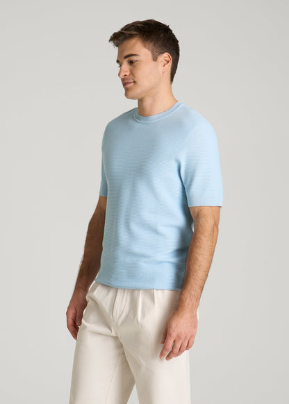 Braided Knit T-Shirt for Tall Men in Ice Blue