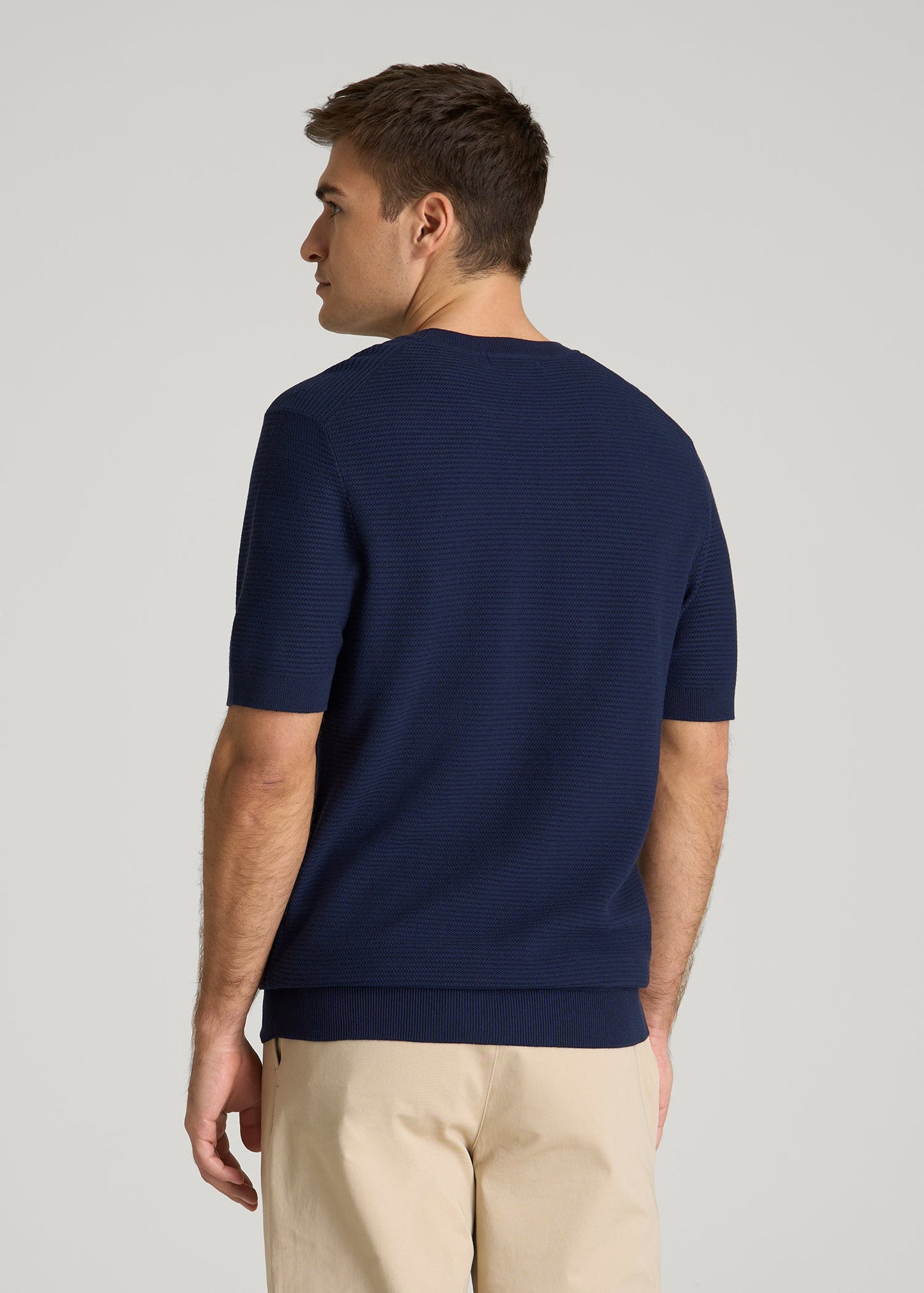 Braided Knit T-Shirt for Tall Men in Navy Blue