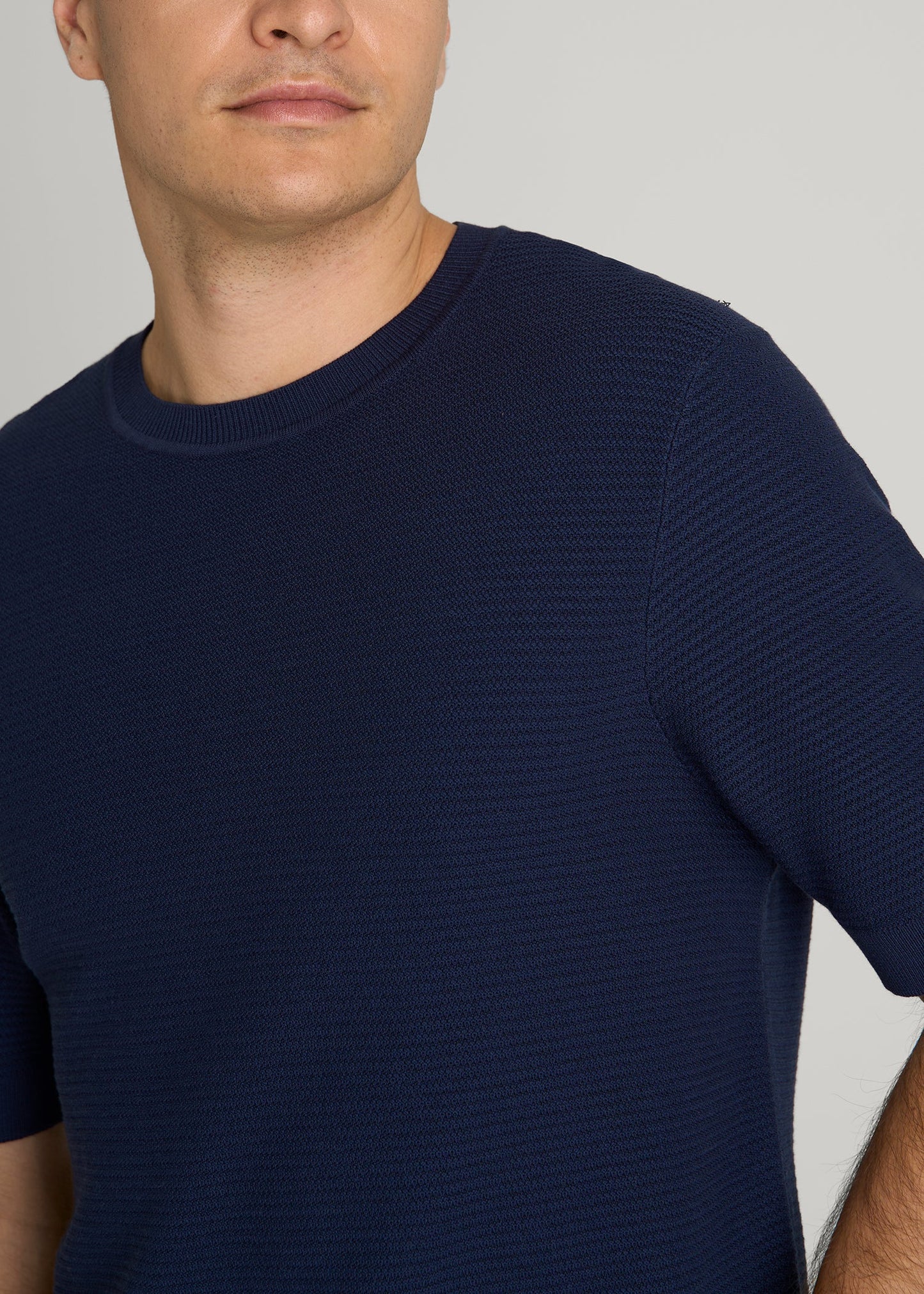 Braided Knit T-Shirt for Tall Men in Navy Blue
