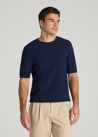Braided Knit T-Shirt for Tall Men in Navy Blue