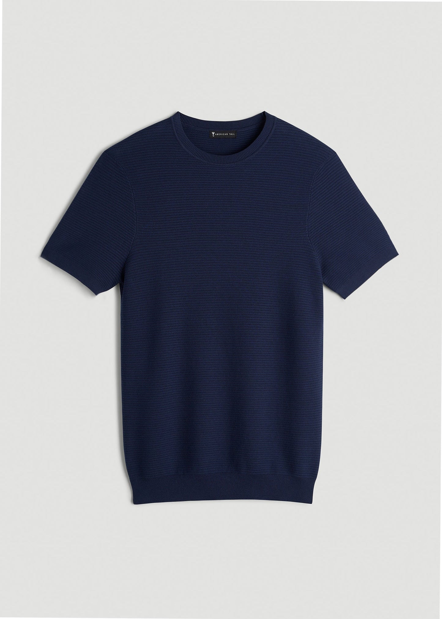 Braided Knit T-Shirt for Tall Men in Navy Blue
