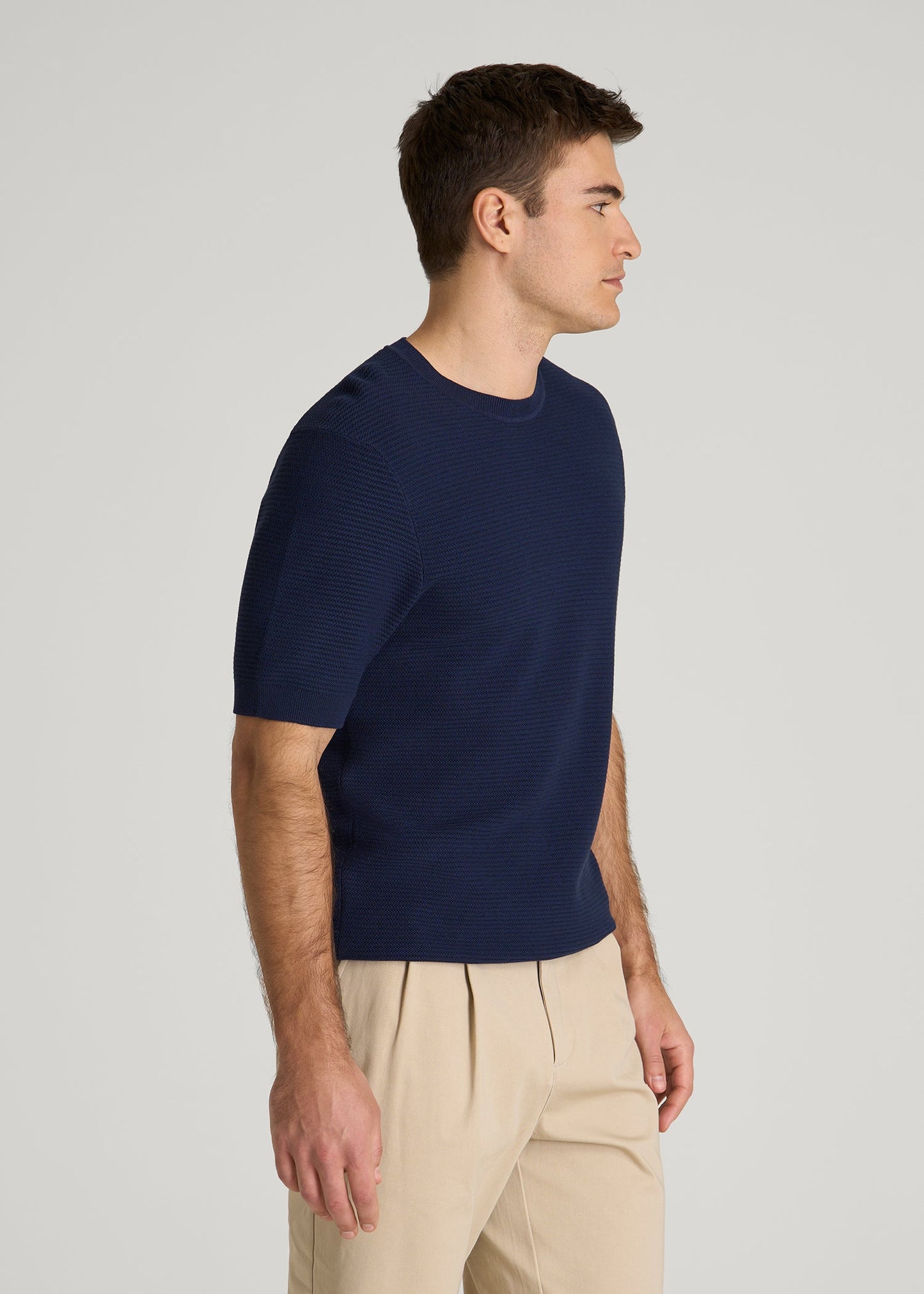 Braided Knit T-Shirt for Tall Men in Navy Blue