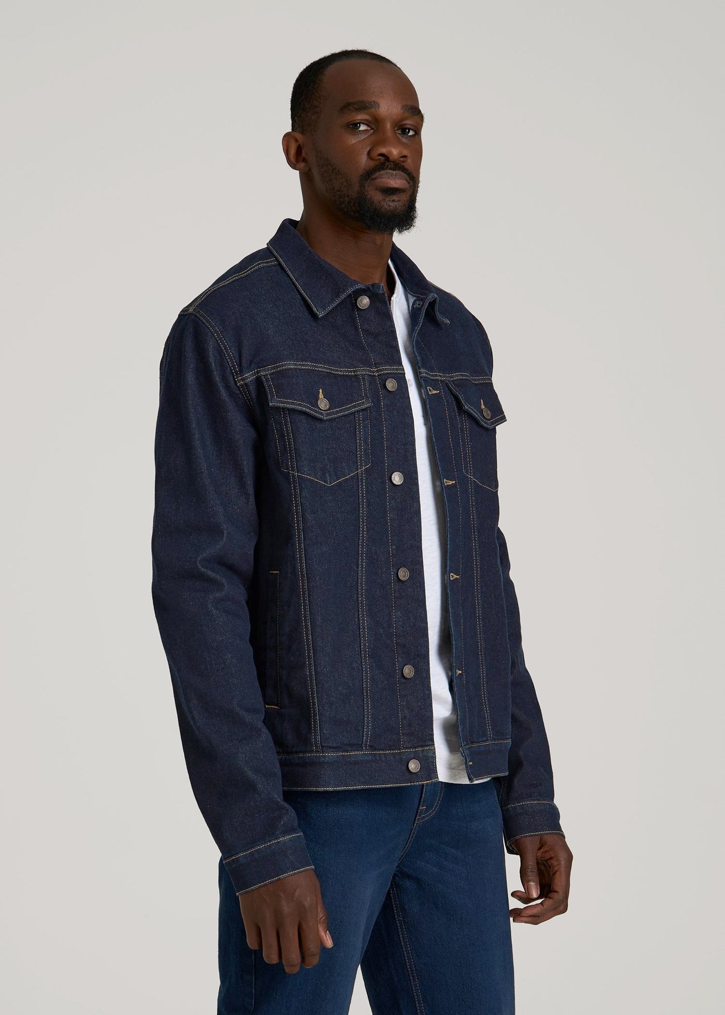 Classic Denim Jacket for Tall Men in Rinse Wash