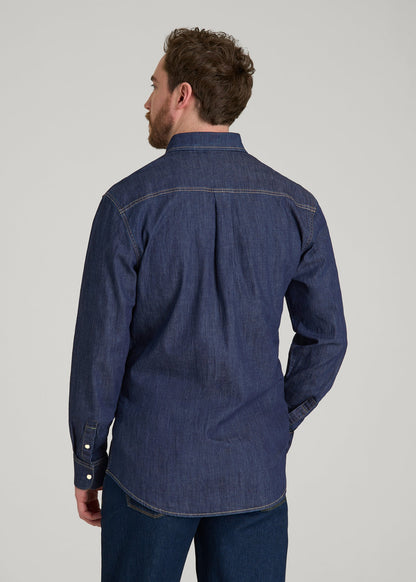Classic Stretch Denim Shirt for Tall Men in Deep Indigo