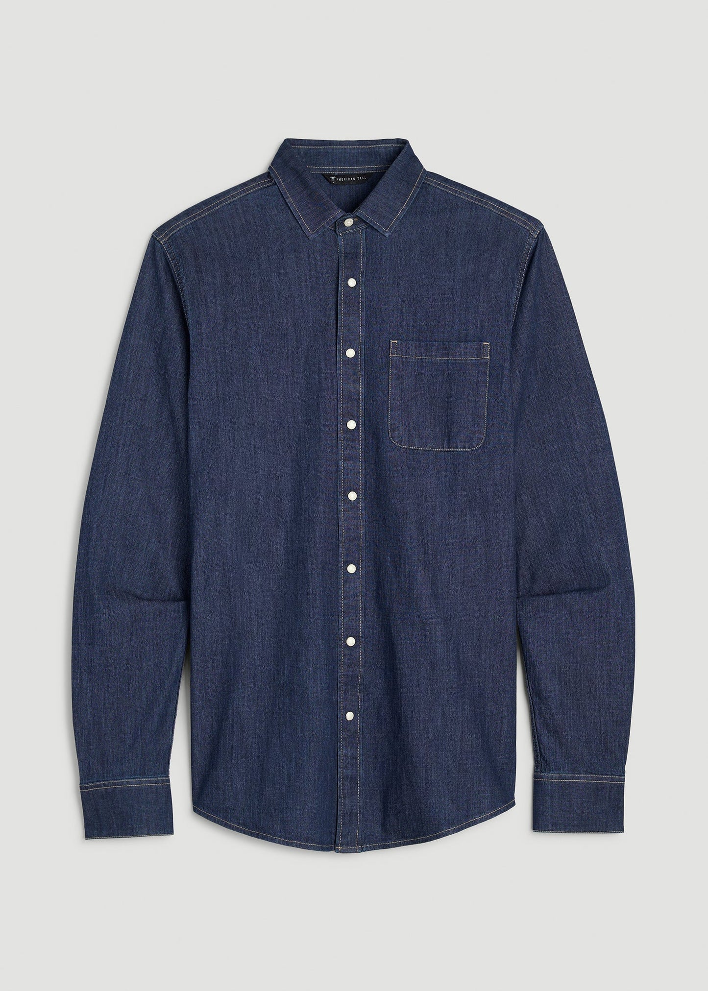 Classic Stretch Denim Shirt for Tall Men in Deep Indigo