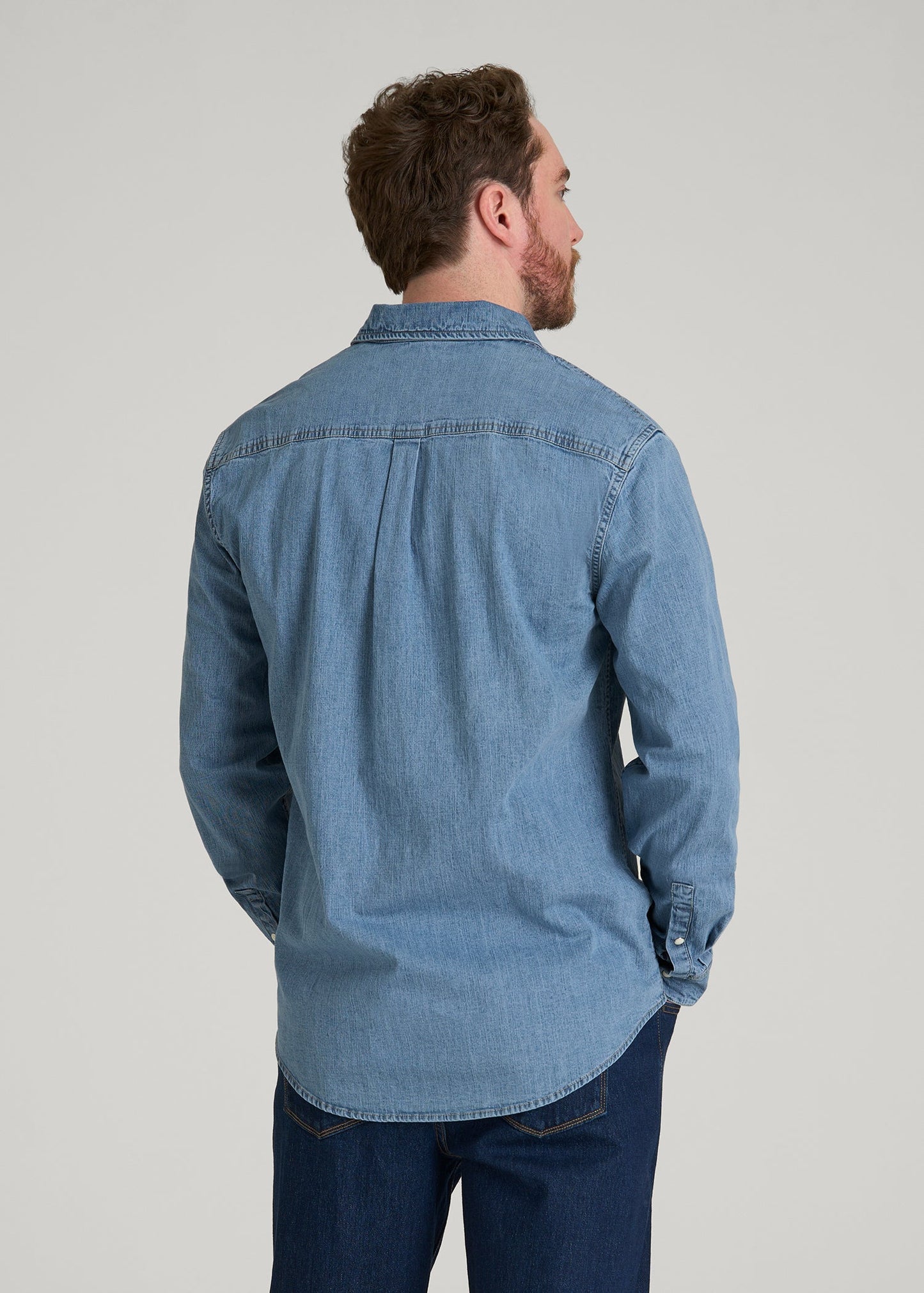 Classic Stretch Denim Shirt for Tall Men in Perfect Blue