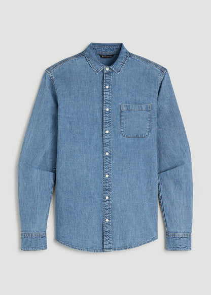 Classic Stretch Denim Shirt for Tall Men in Perfect Blue