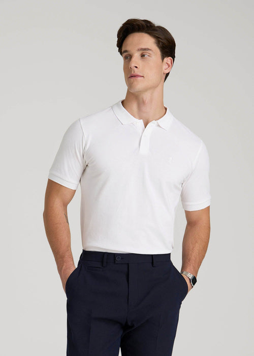 Classic Polo with Embroidered Logo for Tall Men in Bright White