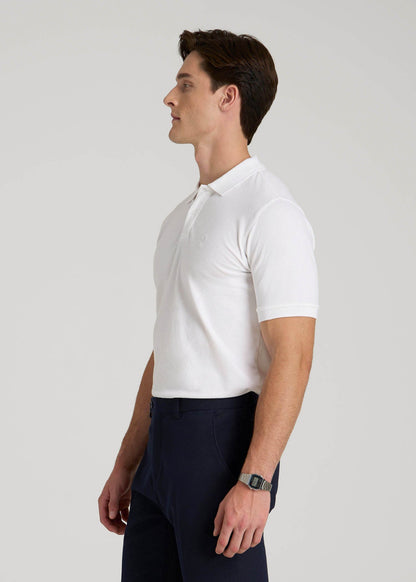 Classic Polo with Embroidered Logo for Tall Men in Bright White