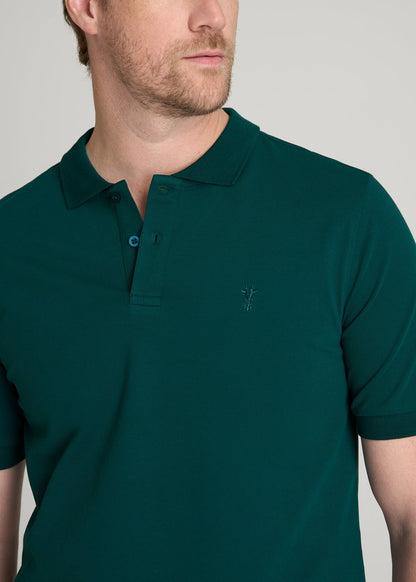 Classic Polo with Embroidered Logo for Tall Men in Deep Teal