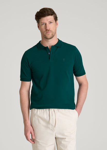 Classic Polo with Embroidered Logo for Tall Men in Deep Teal