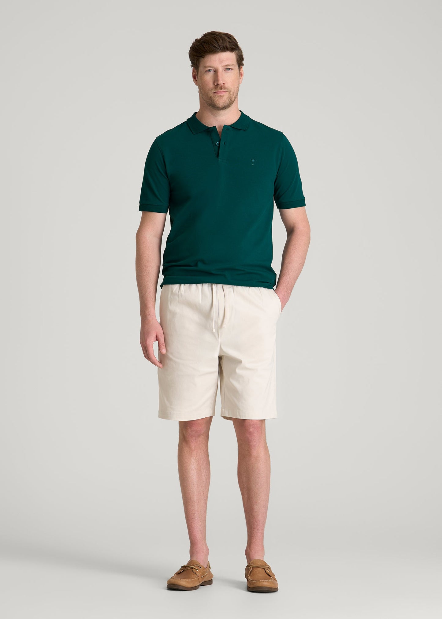 Classic Polo with Embroidered Logo for Tall Men in Deep Teal