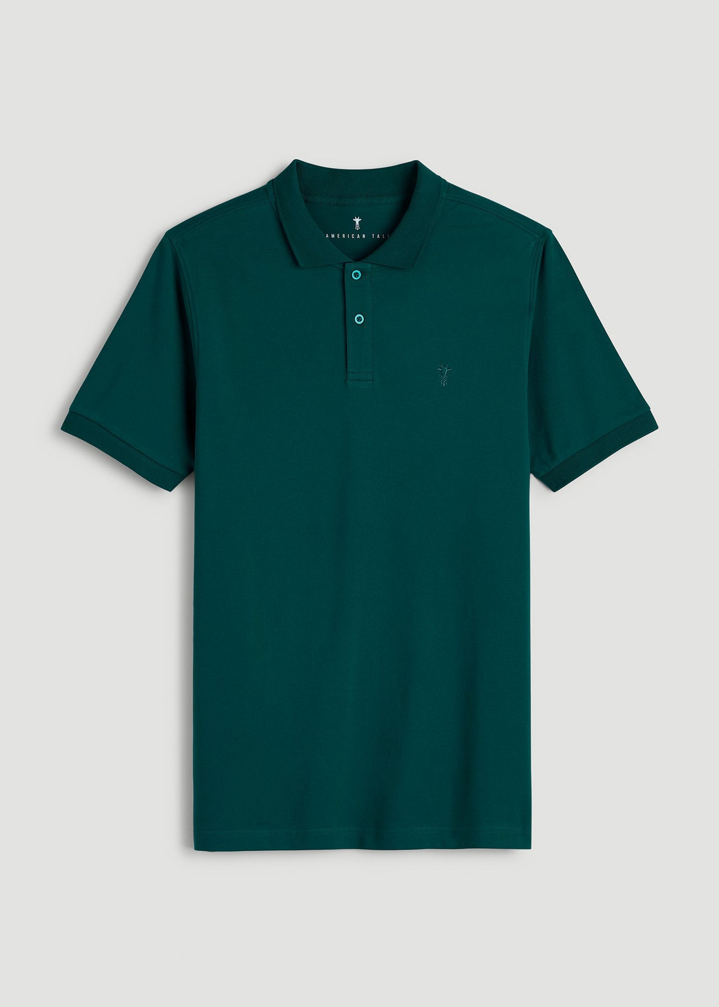 Classic Polo with Embroidered Logo for Tall Men in Deep Teal