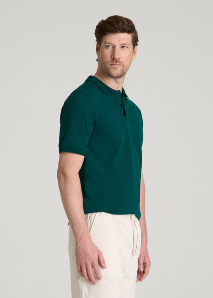 Classic Polo with Embroidered Logo for Tall Men in Deep Teal