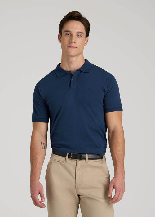 Classic Polo with Embroidered Logo for Tall Men in Marine Navy