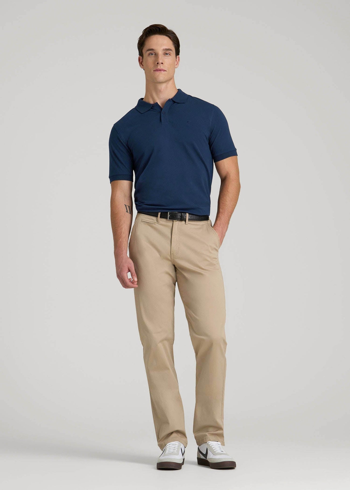 Classic Polo with Embroidered Logo for Tall Men in Marine Navy