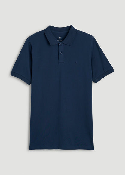 Classic Polo with Embroidered Logo for Tall Men in Marine Navy