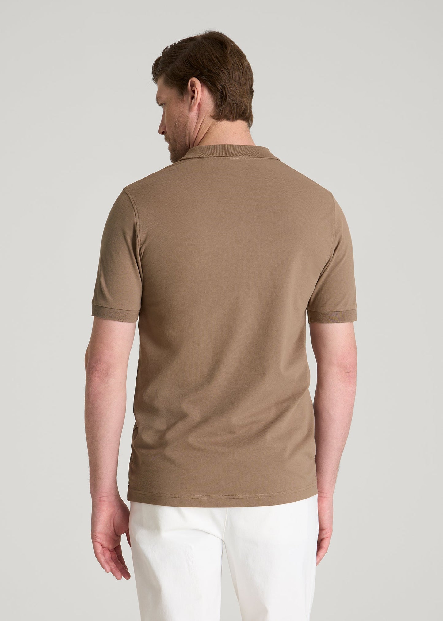 Classic Polo with Embroidered Logo for Tall Men in Warm Brown