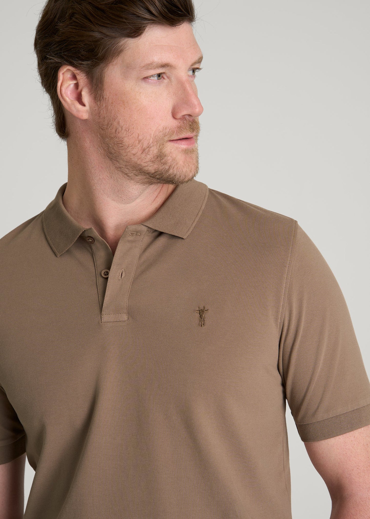 Classic Polo with Embroidered Logo for Tall Men in Warm Brown