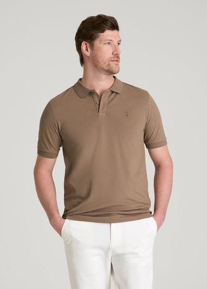 Classic Polo with Embroidered Logo for Tall Men in Warm Brown