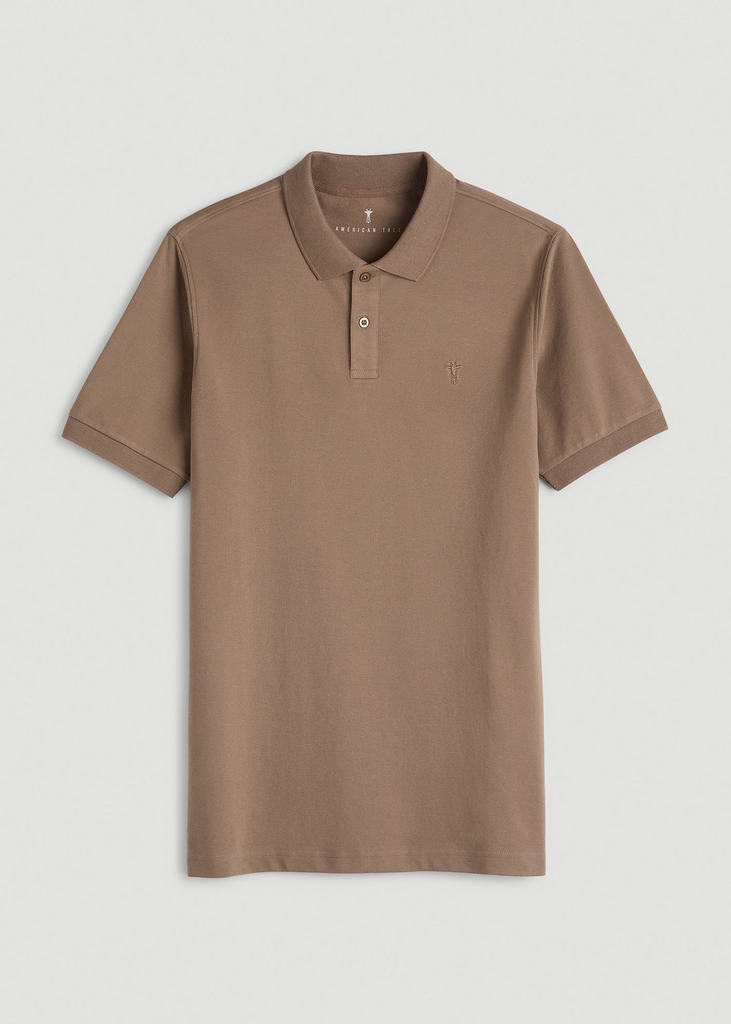 Classic Polo with Embroidered Logo for Tall Men in Warm Brown