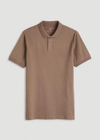 Classic Polo with Embroidered Logo for Tall Men in Warm Brown