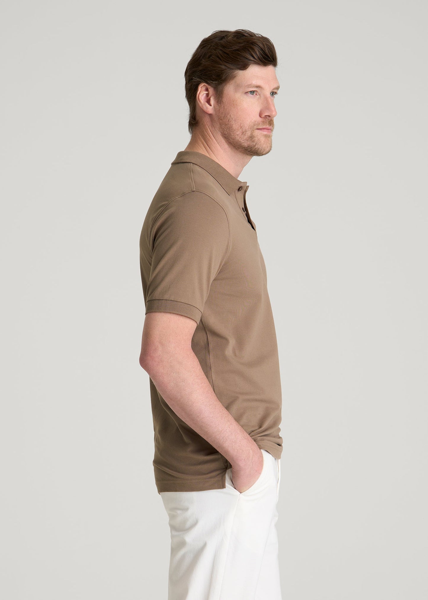 Classic Polo with Embroidered Logo for Tall Men in Warm Brown