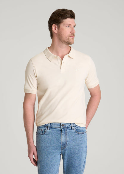 Classic Polo with Embroidered Logo for Tall Men in White Sand