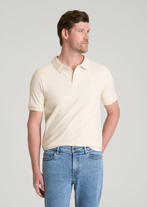 Classic Polo with Embroidered Logo for Tall Men in White Sand