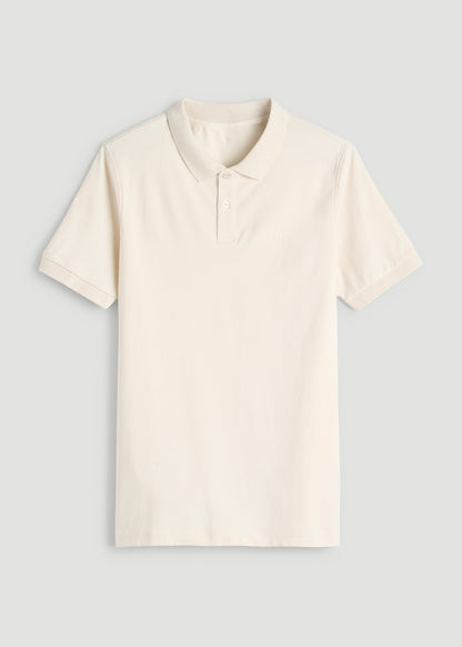 Classic Polo with Embroidered Logo for Tall Men in White Sand