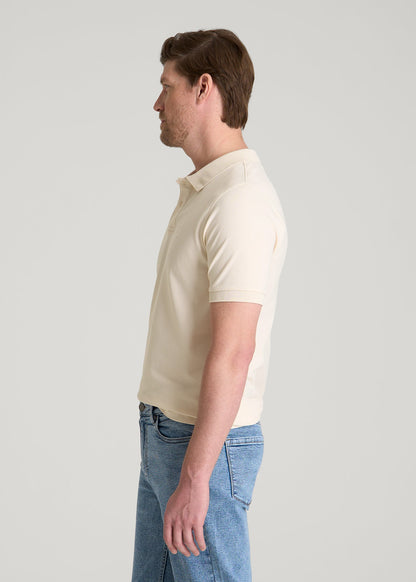 Classic Polo with Embroidered Logo for Tall Men in White Sand