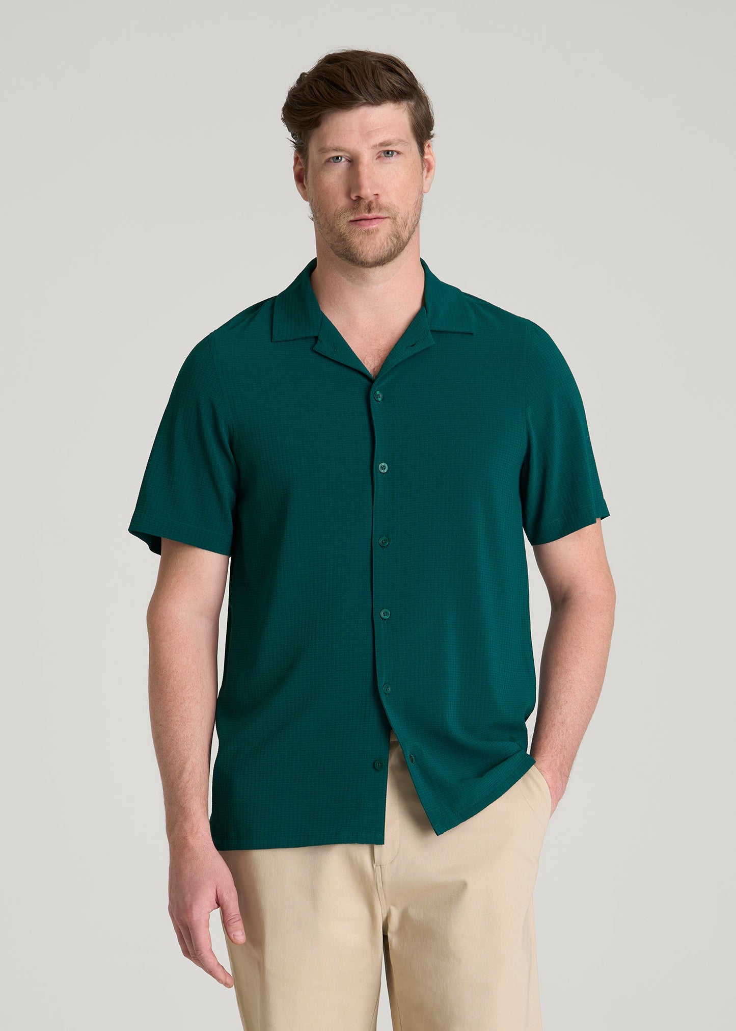 Coastal Perforated Button shirt for Tall Men in Deep Teal
