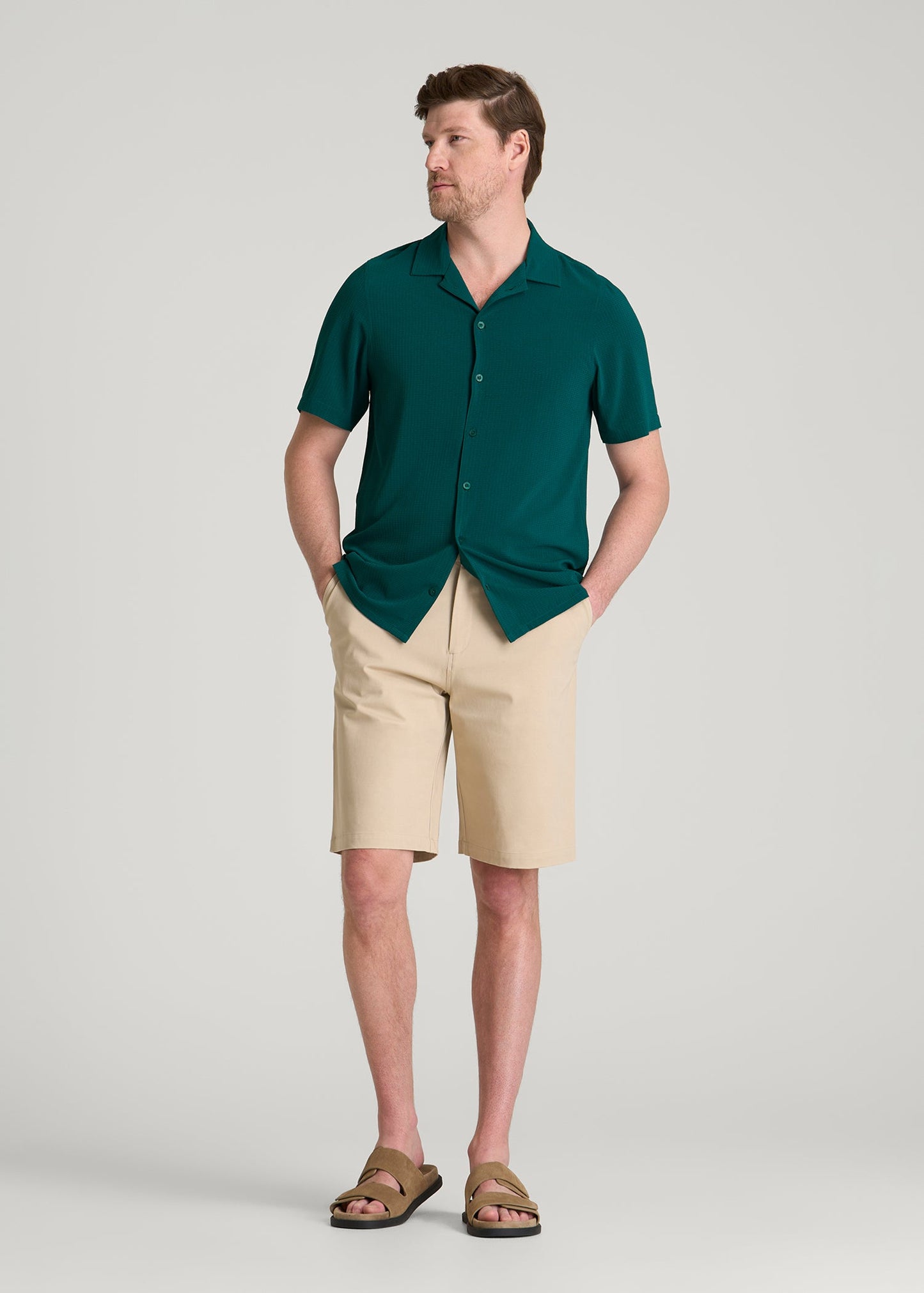 Coastal Perforated Button shirt for Tall Men in Deep Teal