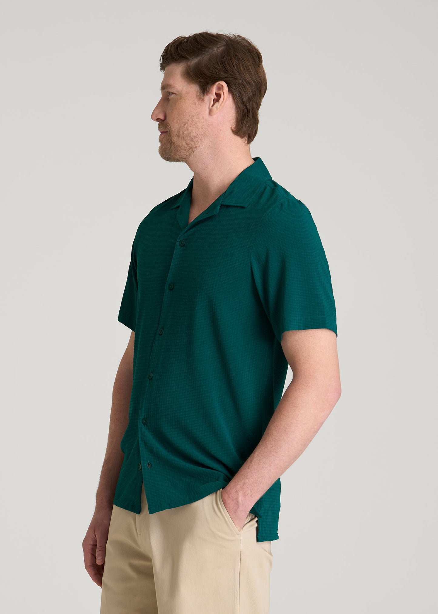 Coastal Perforated Button shirt for Tall Men in Deep Teal