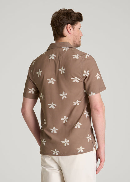 Coastal Perforated Button shirt for Tall Men in Warm Brown Floral