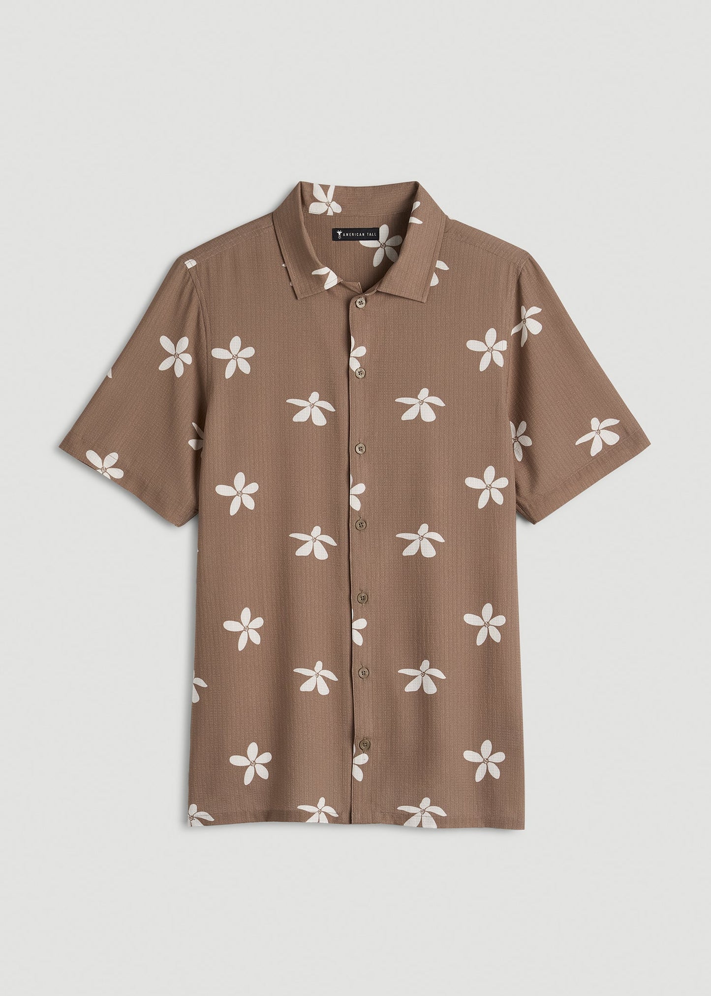 Coastal Perforated Button shirt for Tall Men in Warm Brown Floral